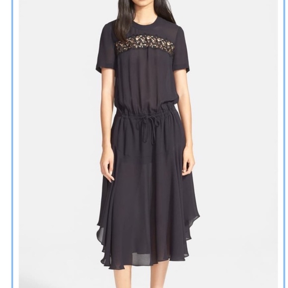 A.L.C. Silk Navy Midi Dress with Black Lace Detail sz 8 - Picture 1 of 14